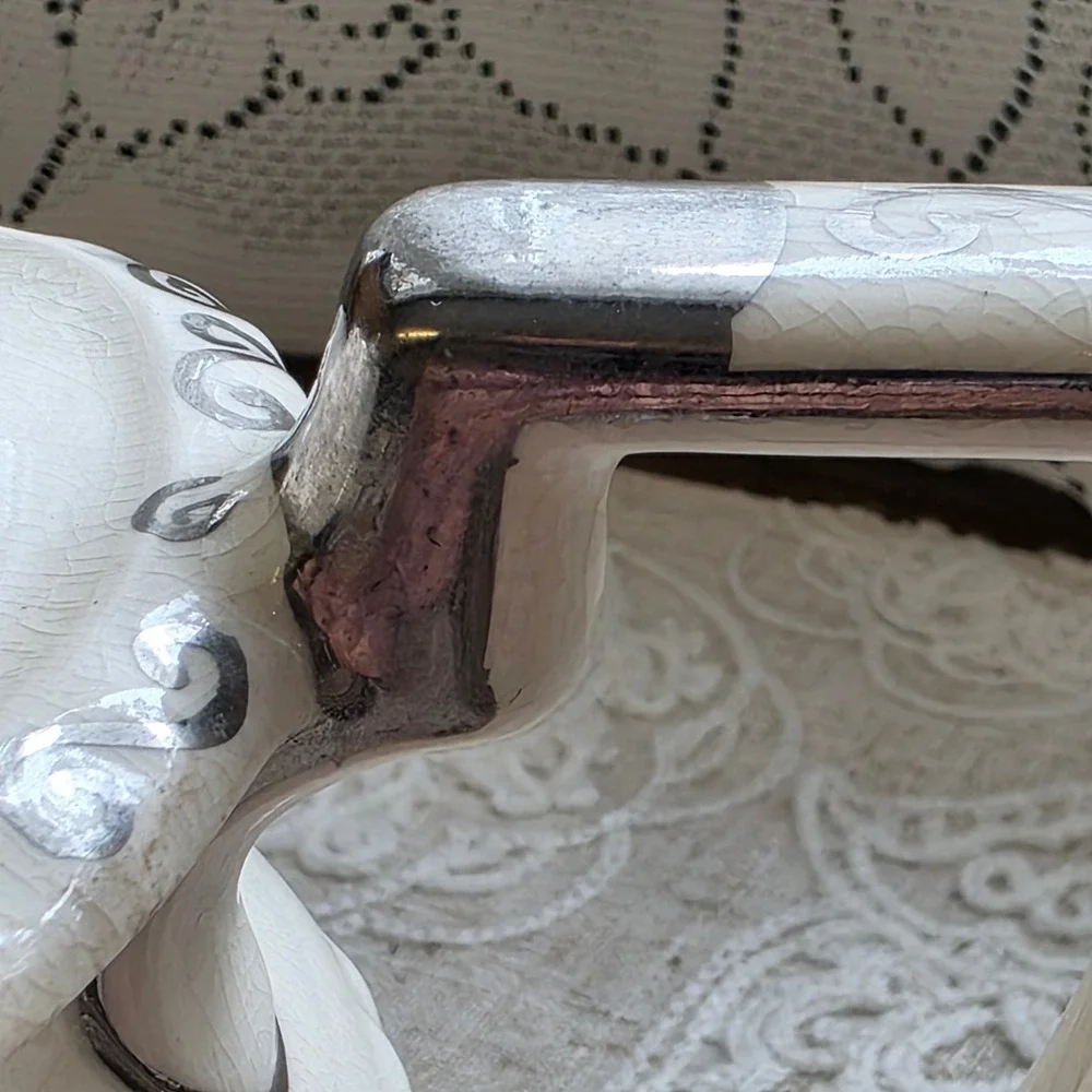 Georgian Gibsons‎ England Teapot Large Pink Roses Cream Silver Trim Vintage